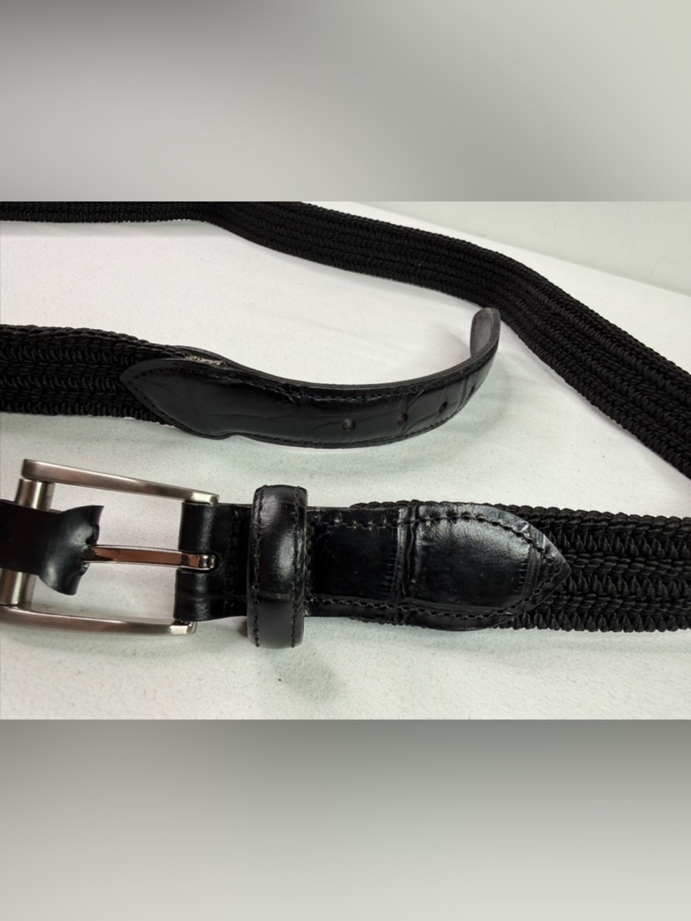 NWT Canterbury Black Woven Belt silver Buckle Size 44 - Picture 2 of 5